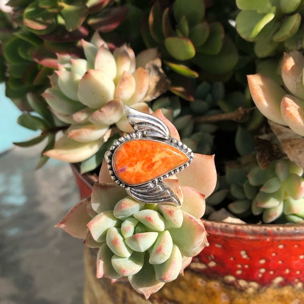 Italian Sponge Coral Sterling Silver Ring Sz 9